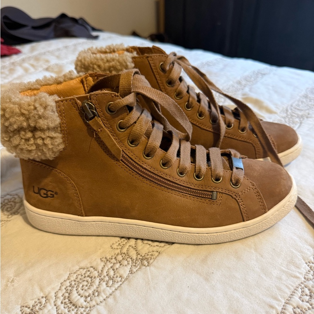 UGG Tan Fur-Lined High-Top Sneakers